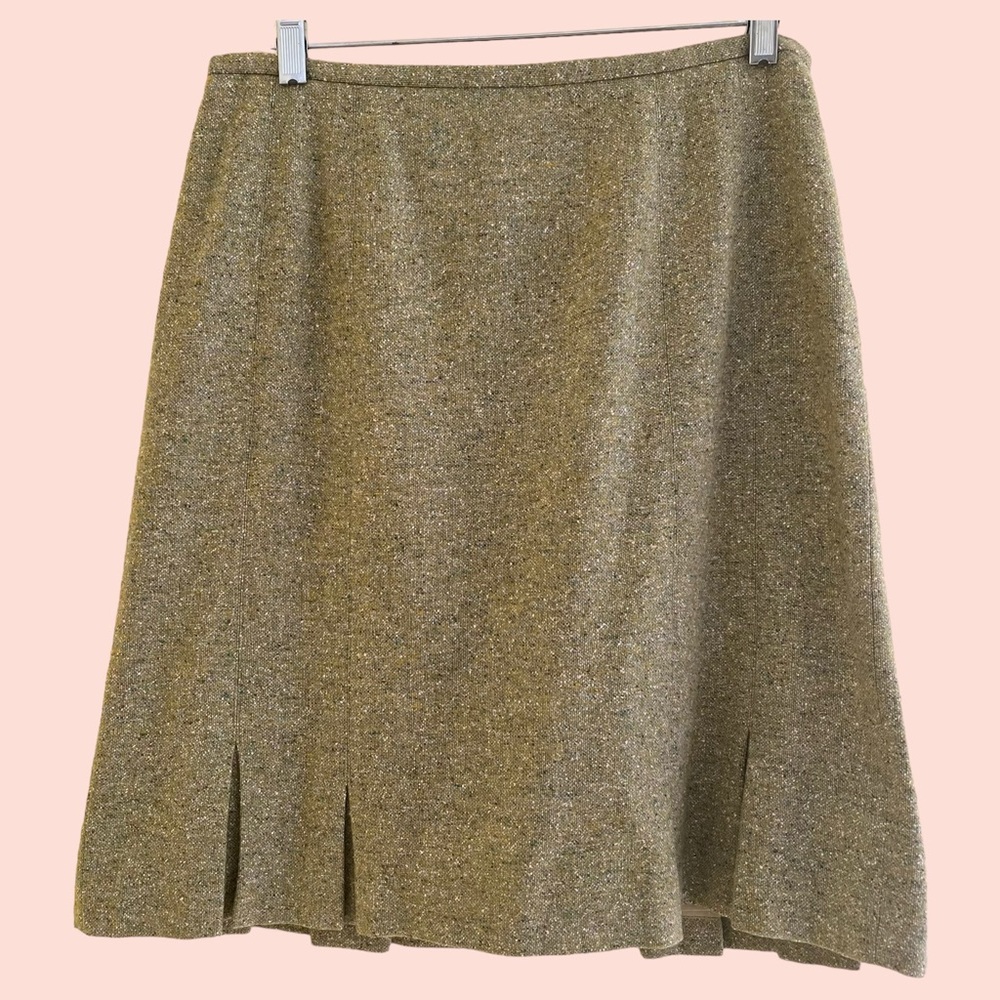 Talbots Spring Green Wool/Nylon/Silk Tweed Pleated Hem Pencil Skirt 10P